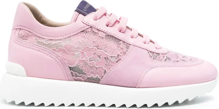 Floral-Lace Leather Sneakers