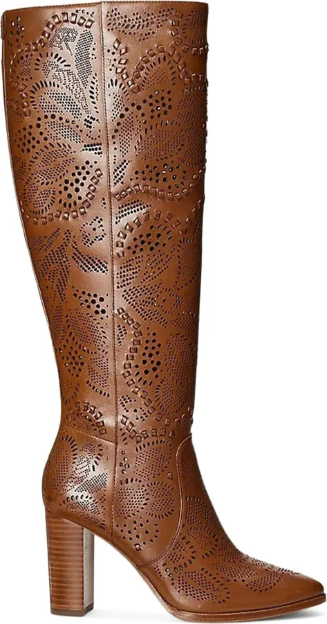 Floral-Lasercut Leather Boots