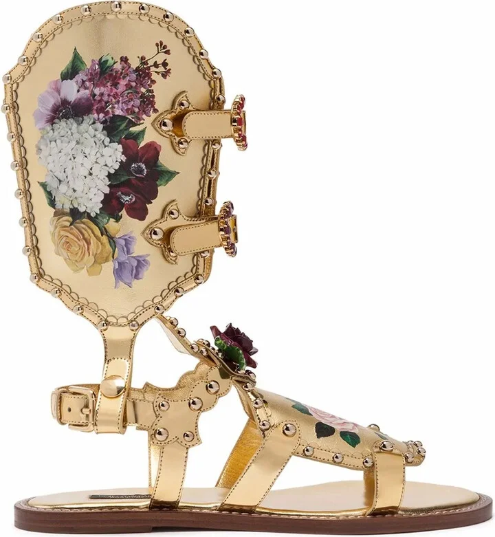 Floral-Motif Gladiator Sandals