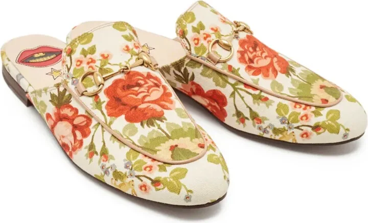 Floral-Motif Leather Slides - Image 2