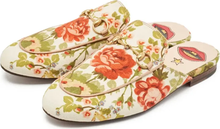 Floral-Motif Leather Slides - Image 5