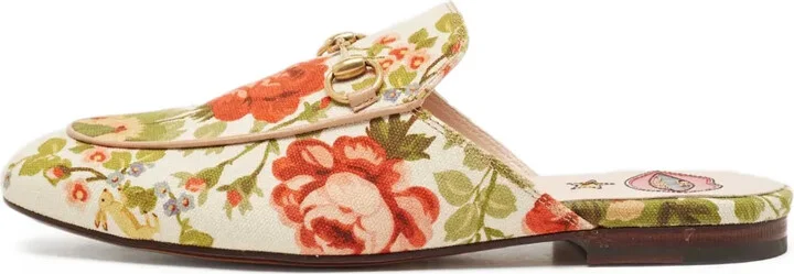 Floral-Motif Leather Slides