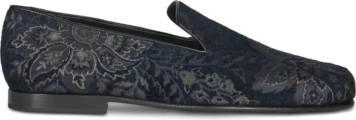 Floral-Motif Patterned-Jacquard Loafers