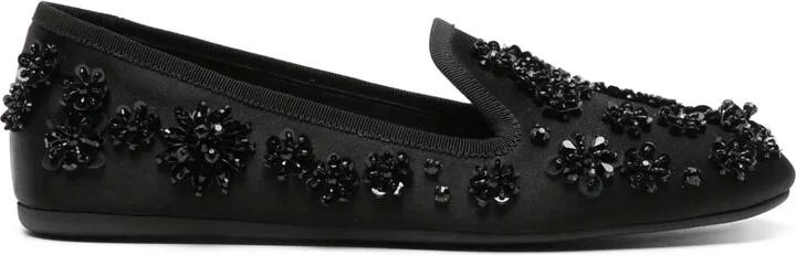 Floral-Motif Satin Ballerina Shoes