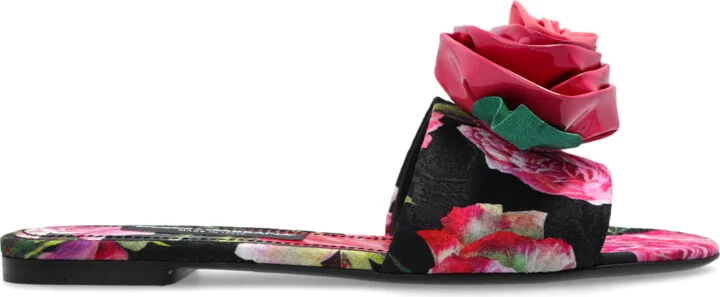Floral Motif Slides, , - Pink