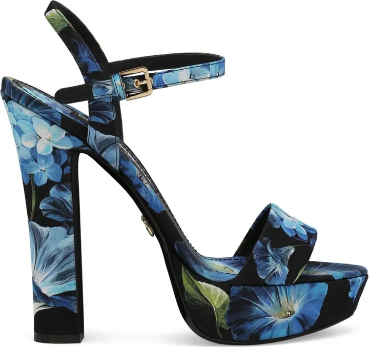 Floral-Print Charmeuse Platform Sandals