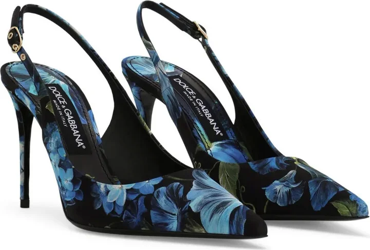 Floral-Print Charmeuse Slingback Pumps - Image 2