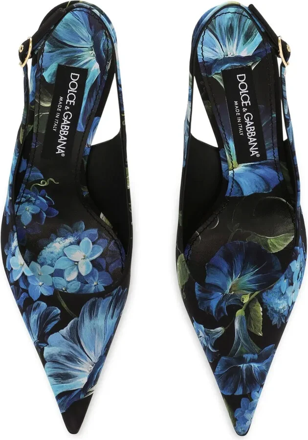 Floral-Print Charmeuse Slingback Pumps - Image 4
