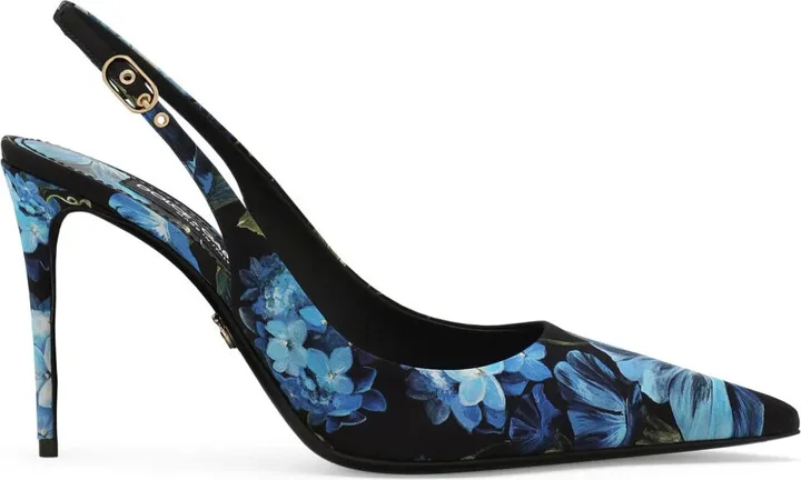 Floral-Print Charmeuse Slingback Pumps