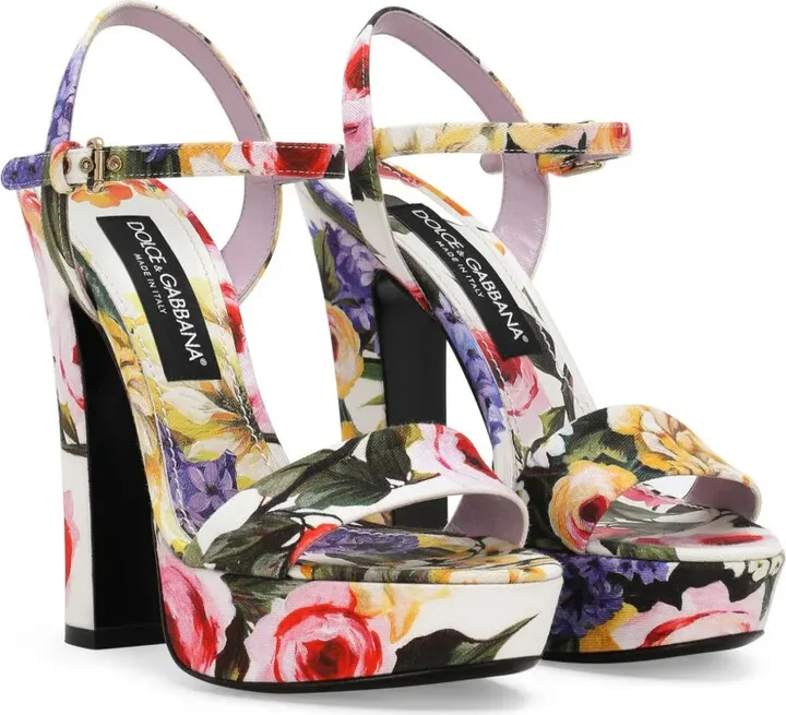 Floral-Print Gabardine Platform Sandals - Image 2