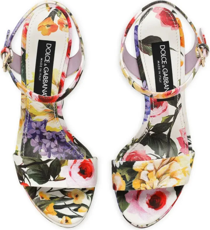 Floral-Print Gabardine Platform Sandals - Image 4