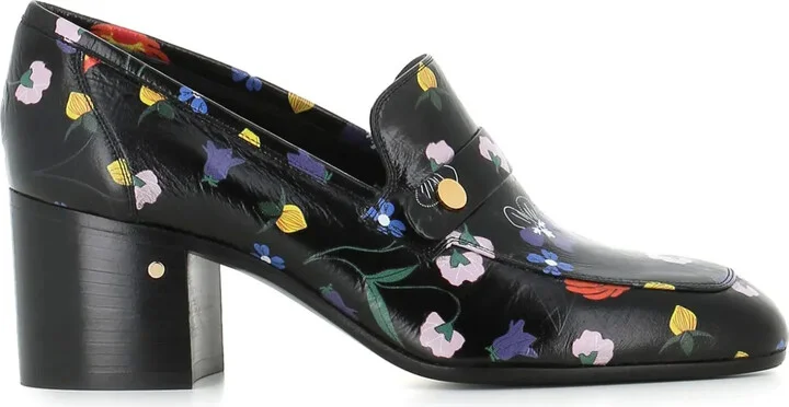Floral-Print Leather Loafers
