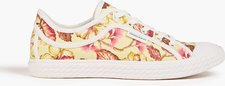 Floral-print linen sneakers
