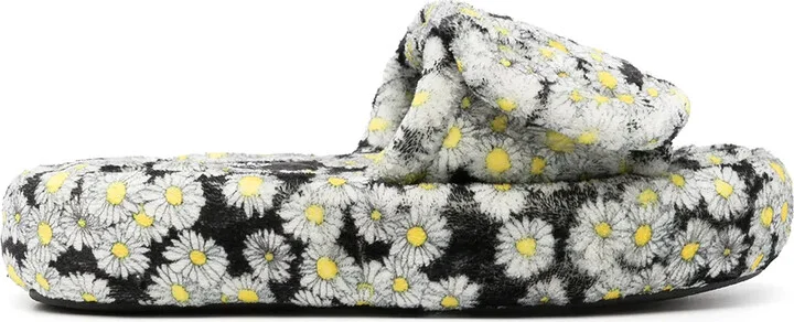 Floral-Print Platform Slides
