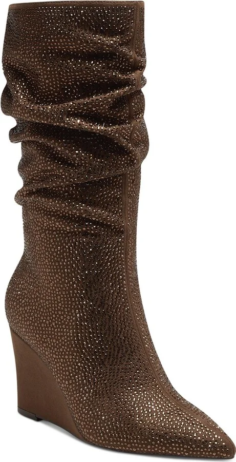 FLORELLE Womens Slouch Rhinestone Mid-Calf Boots