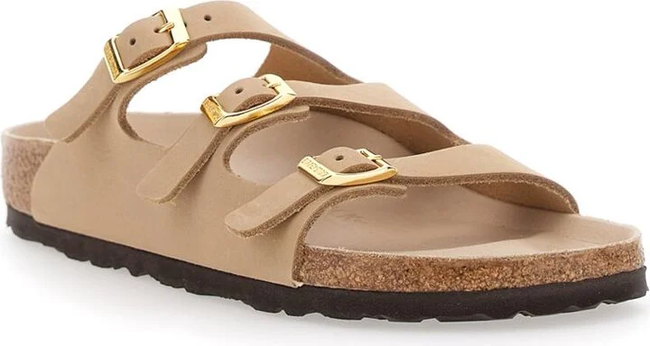 'Florida' Beige Sandals With Buckle With Logo Lettering In Leather Woman - Image 2