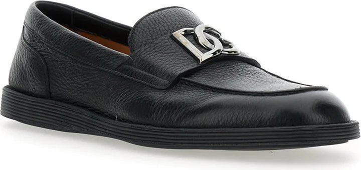 'florio' Black Loafers With Dg Plaque On The Front In Grained Leather Man - Image 2