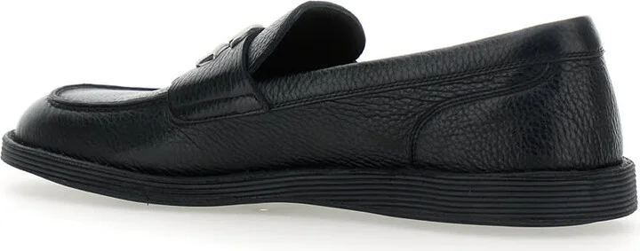 'florio' Black Loafers With Dg Plaque On The Front In Grained Leather Man - Image 3