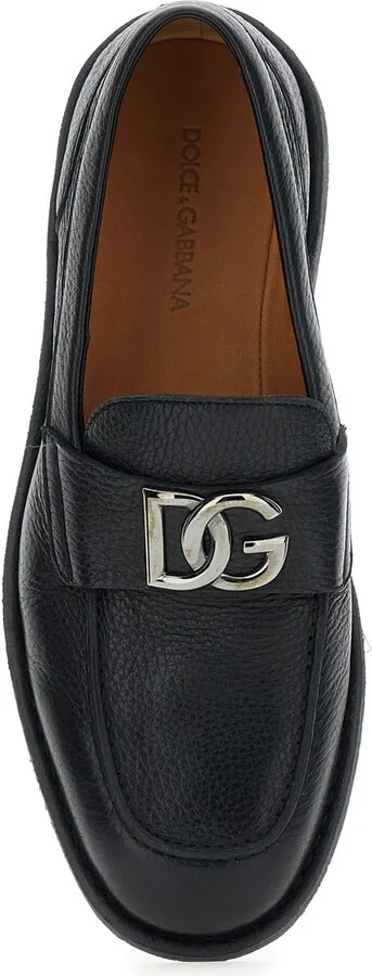 'florio' Black Loafers With Dg Plaque On The Front In Grained Leather Man - Image 4