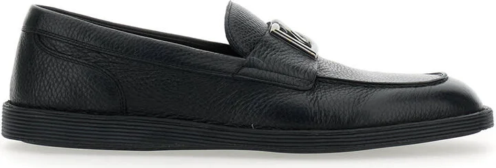 'florio' Black Loafers With Dg Plaque On The Front In Grained Leather Man