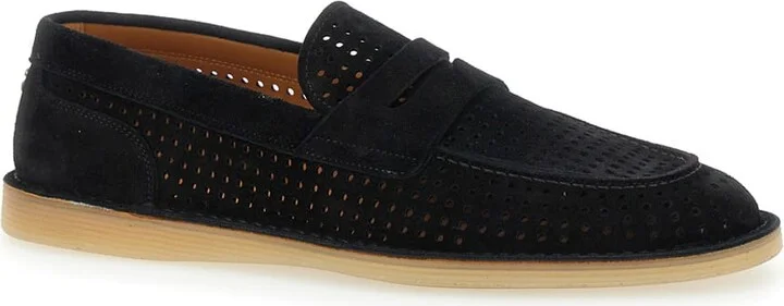'florio' Black Loafers With Logo Detail On The Rear And Penny Slot In Suede Woman - Image 2