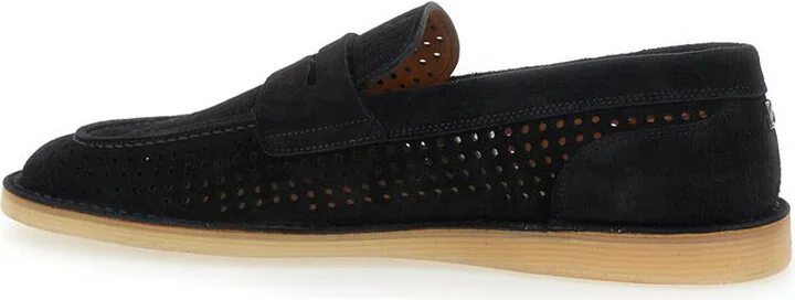 'Florio' Black Loafers With Logo Detail On The Rear And Penny Slot In Suede Woman - Image 3