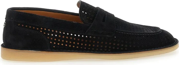 'florio' Black Loafers With Logo Detail On The Rear And Penny Slot In Suede Woman