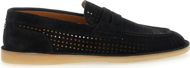 'Florio' Black Loafers With Logo Detail On The Rear And Penny Slot In Suede Woman