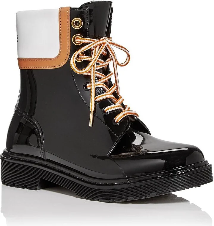 Florrie Womens Patent Lace-Up Rain Boots