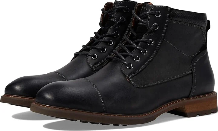 Florsheim Lodge Cap Toe Lace-Up Boot Men's Shoes Black Crazy Horse : 7 M (D), Leather