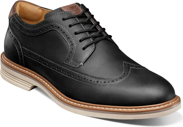 Florsheim Men's Norwalk Wingtip Oxford Black Crazy Horse 7 Wide