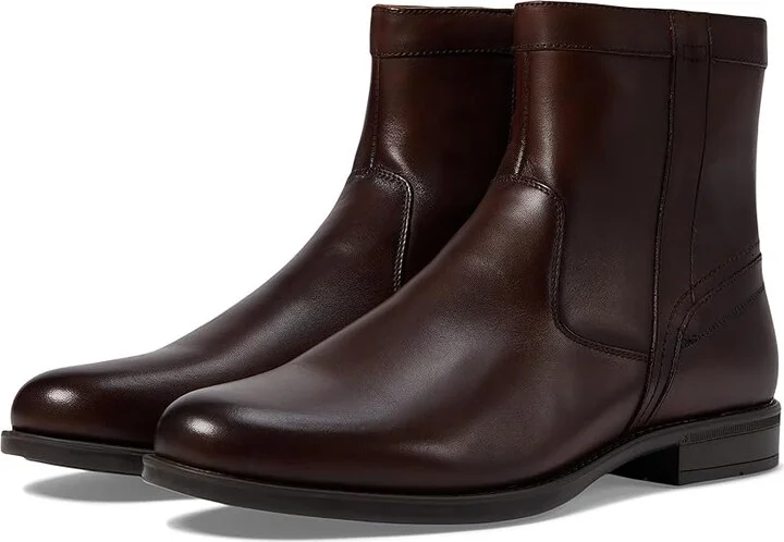 Florsheim Midtown Plain Toe Zipper Boot Men's Dress Zip Boots Brown Smooth : 8 M (D), Leather