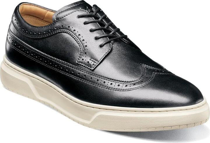 Florsheim Premier Wing Tip Lace-Up Sneaker Black Smooth/White Sole 9.5 M (D)