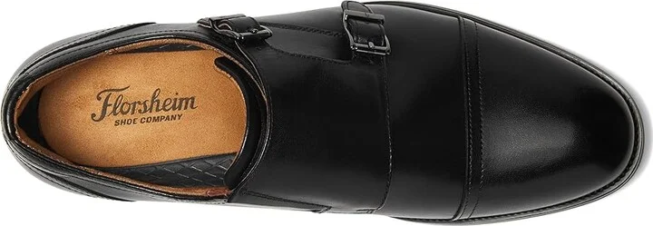 Florsheim Rucci Cap Toe Double Monk Oxford Men's Lace Up Wing Tip Shoes Black : 8.5 W (3E), Leather - Image 2