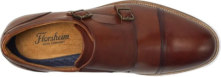 Florsheim Rucci Cap Toe Double Monk Oxford Men's Lace Up Wing Tip Shoes Cognac : 8 W (3E), Leather - Image 2