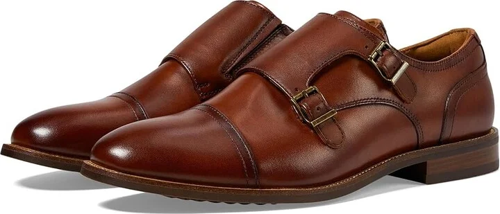 Florsheim Rucci Cap Toe Double Monk Oxford Men's Lace Up Wing Tip Shoes Cognac : 8 W (3E), Leather
