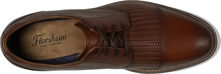 Florsheim Rucci Weave Cap Toe Oxford Men's Lace Up Wing Tip Shoes Cognac : 10 W (3E), Leather - Image 2