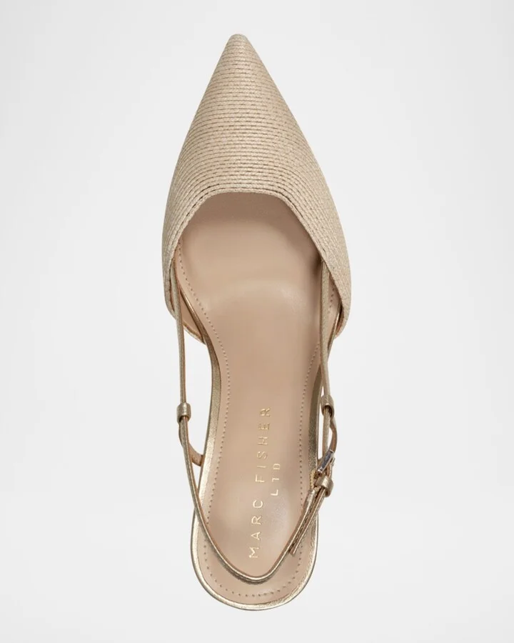 Flory Metallic Leather and Raffia Slingback Pumps - Image 2