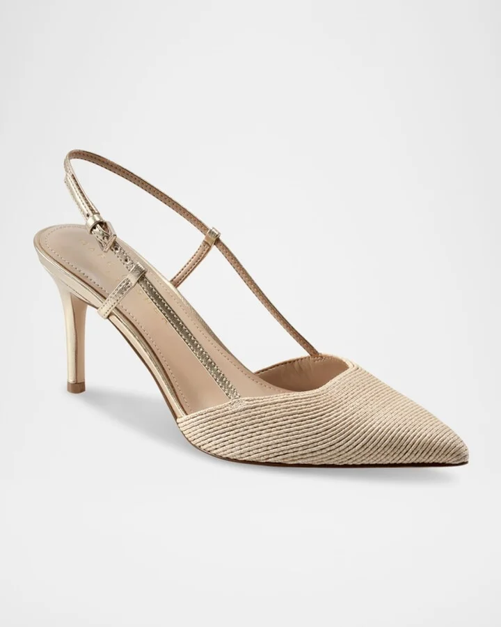 Flory Metallic Leather and Raffia Slingback Pumps - Image 3