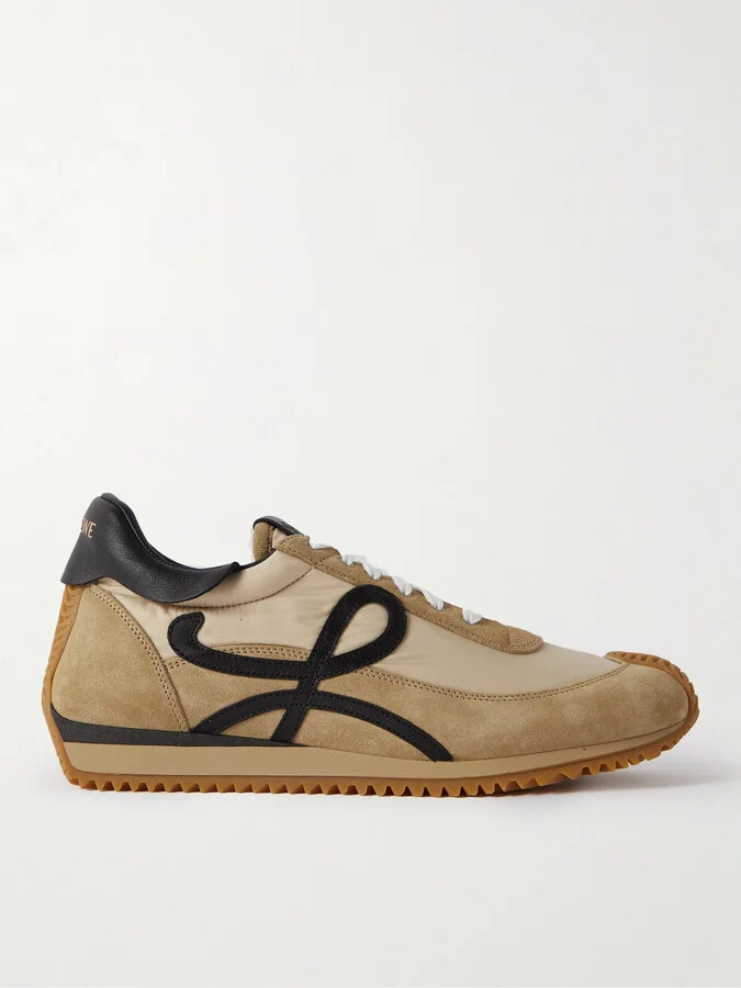 Flow Runner Leather-Trimmed Suede and Nylon Sneakers
