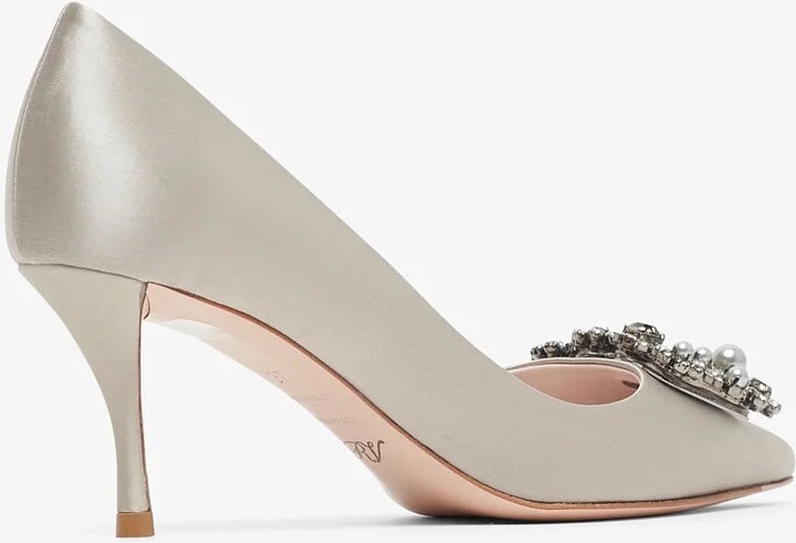 Flower 65 beige strass satin pumps - Image 3