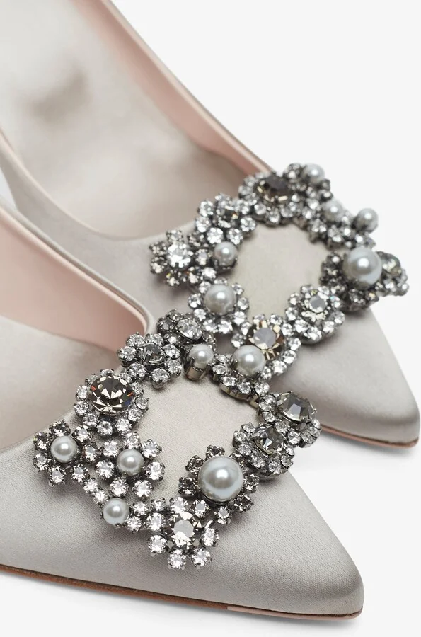Flower 65 beige strass satin pumps - Image 4