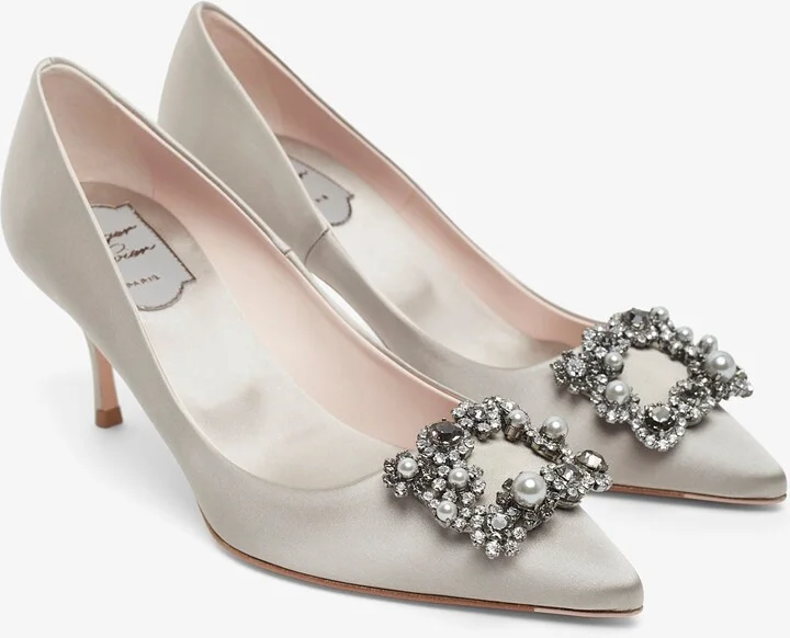 Flower 65 beige strass satin pumps - Image 5