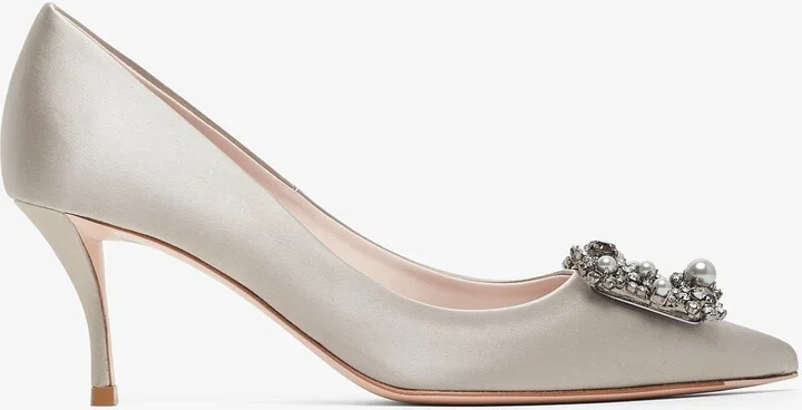 Flower 65 beige strass satin pumps