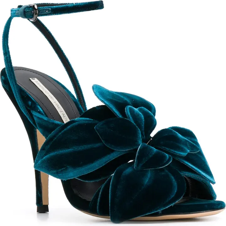 Flower Appliqué Velvet Sandals - Image 2