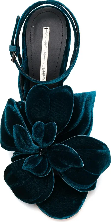 Flower Appliqué Velvet Sandals - Image 4