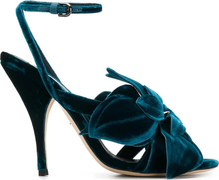 Flower Appliqué Velvet Sandals