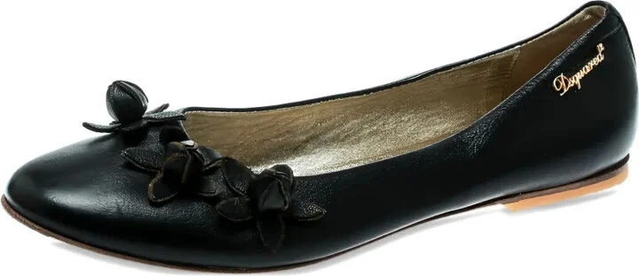 Flower-Detail Leather Ballet Flats - Image 2