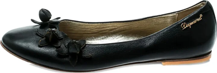 Flower-Detail Leather Ballet Flats