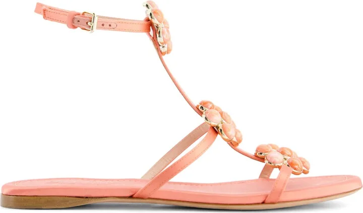 Flower-Detailing Leather Sandals